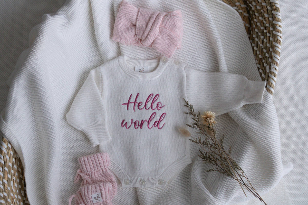 Ivory & Light Pink | Personalised Baby Romper and Booties