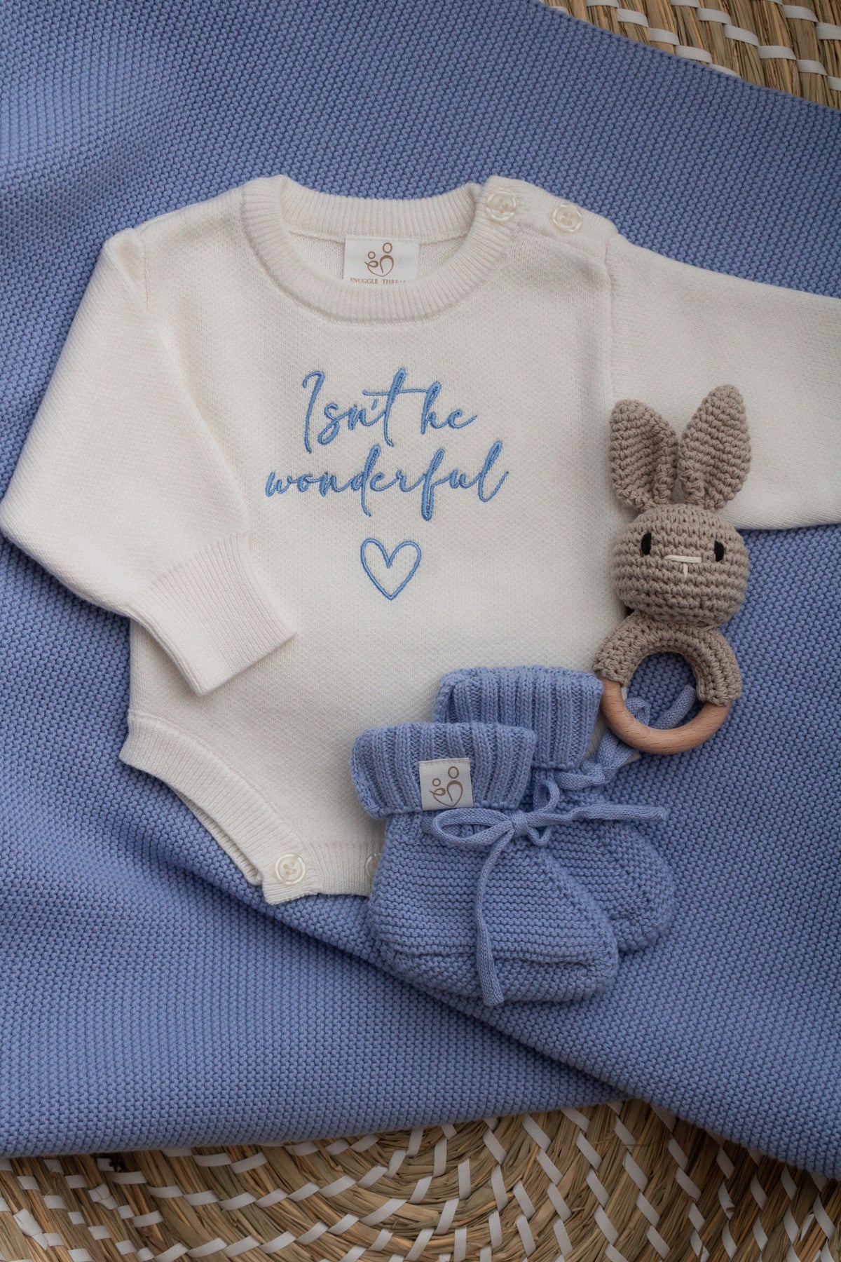 Ivory & Blue | Personalised Baby Romper and Booties