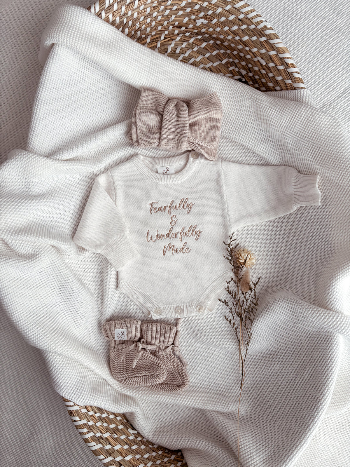 Ivory & Beige | Personalised Baby Romper and Booties