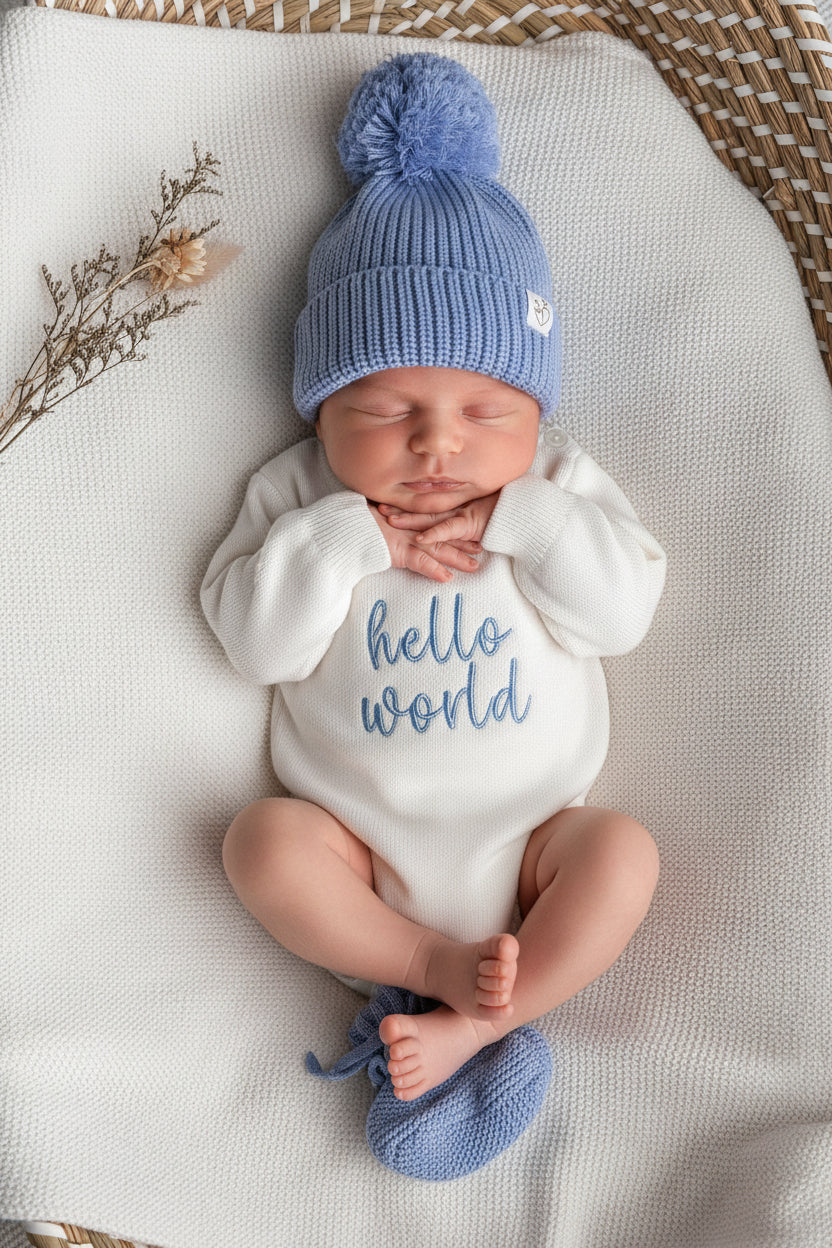 Ivory & Blue | Personalised Baby Romper and Booties
