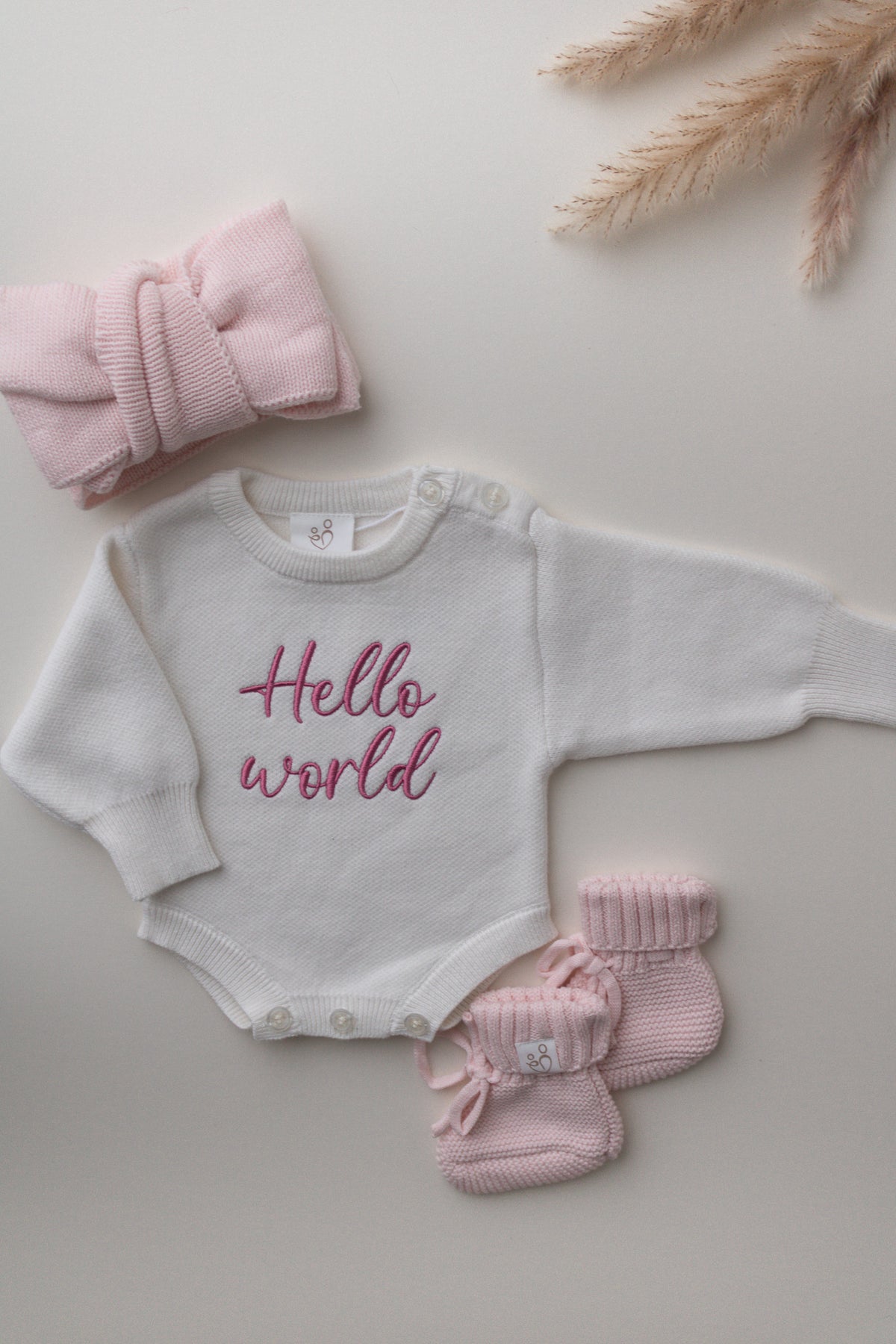 Ivory & Light Pink | Personalised Baby Romper and Booties