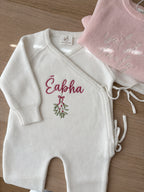Personalised Christmas wrap romper with name and mistletoe design
