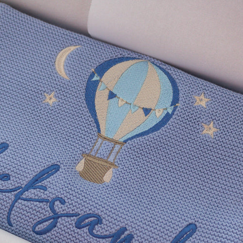 Blue Hot Air Balloon | Personalised Baby Blanket