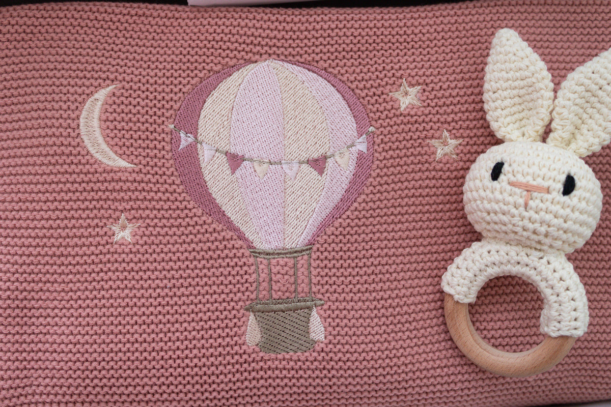 Pink Hot Air Balloon | Personalised Baby Blanket