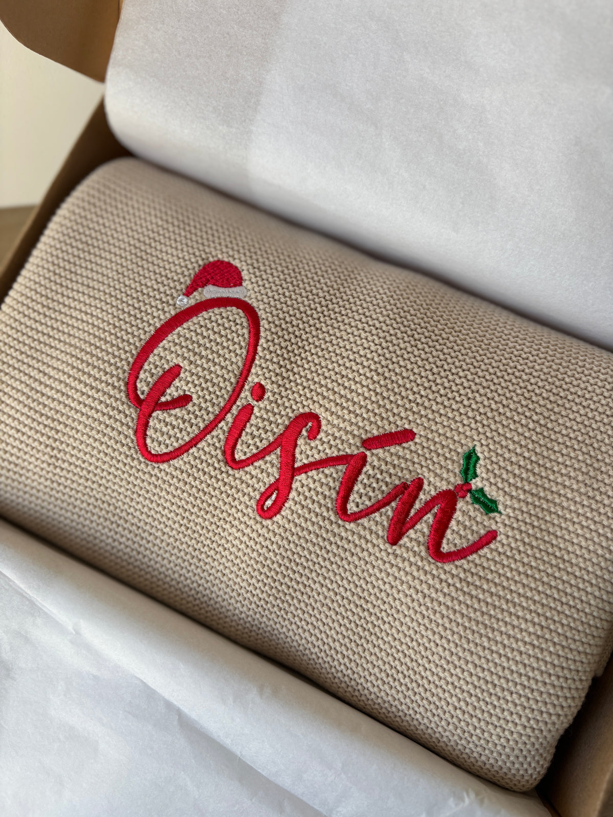 Beige | Personalised Christmas Baby Blanket